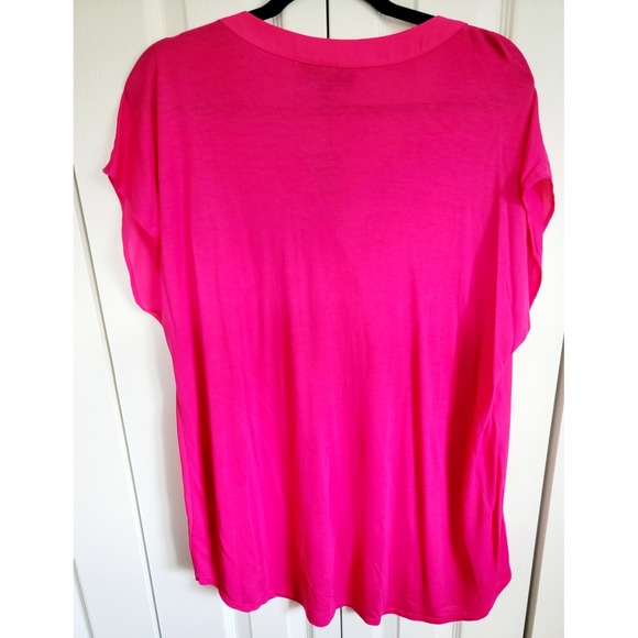 INC 2X International Concepts Women's Heritage Pink Peacock V-Neck Top NWT RV$70 - Picture 2 of 8